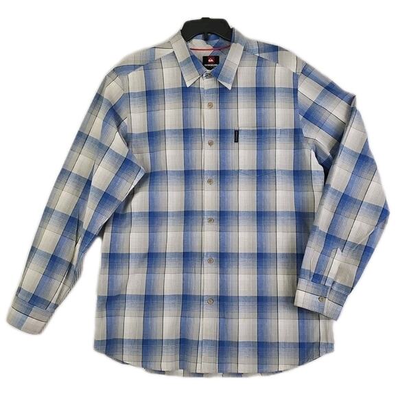 Quicksilver~Men's Size XL/TG~Blue/Gray Plaided Prnt. Button-Up Shirt Long Sleeve - Picture 1 of 16